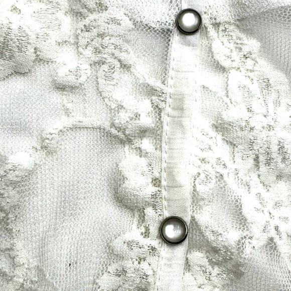 ANTHROPOLOGIE MAUDE Women's Medium Ivory Floral Lace Pearl Snap Sheer Mini Dress - Picture 5 of 7